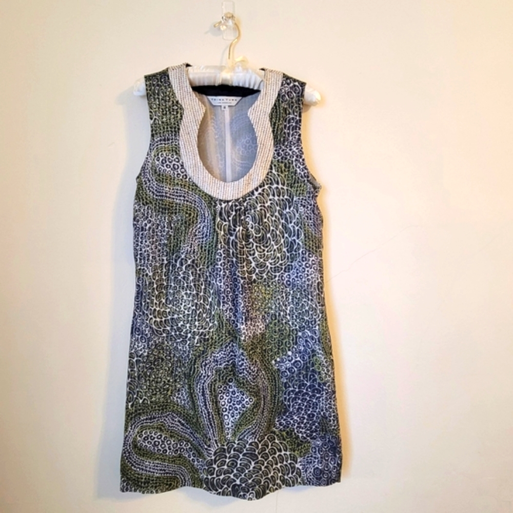 TRINA TURK metallic detail green blue high quality cotton fully lined dress lux - Picture 4 of 16